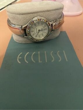 Silver-Tone Women's Crystal Bezel Analog Watch with Light Blue Dial BRAND NEW